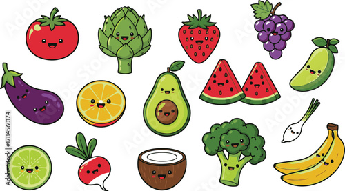 Cute Cartoon Fruits and Vegetables Collection