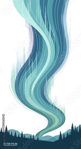 Abstract Aurora Borealis over Forest Silhouette.