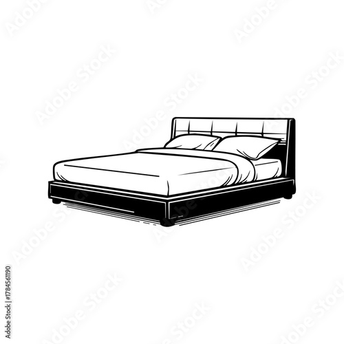 Modern black bed design with headboard and pillows symbolizing comfort, rest, sleep, and home interior decor.