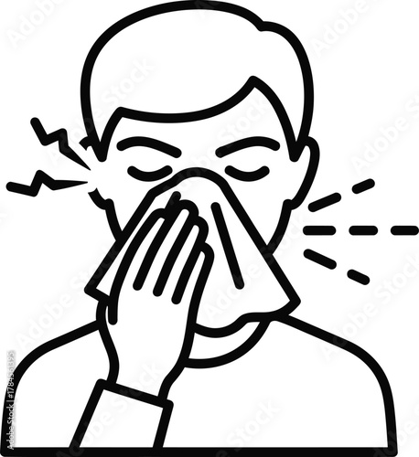 Allergy symptoms icon person sneezing with tissue vector illustration eps silhouette