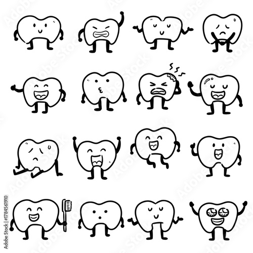 vector set of teeth cartoon