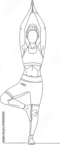 Tree pose yoga illustration balance exercise meditation fitness outline eps silhouette