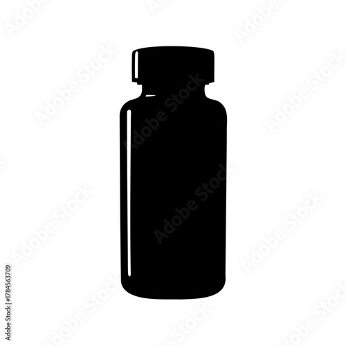 Silhouette of a dark liquid medicine bottle against a white background