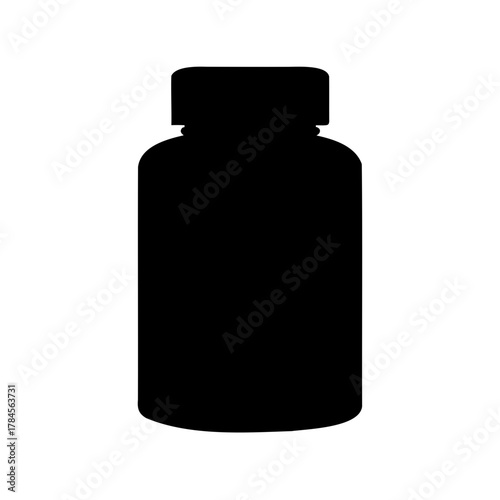Silhouette of a simple cylindrical bottle with a cap, isolated on white