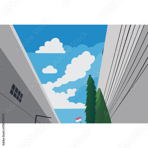 Modern architectural perspective view of buildings and blue sky with clouds representing urban city life structure design and clean environment concept