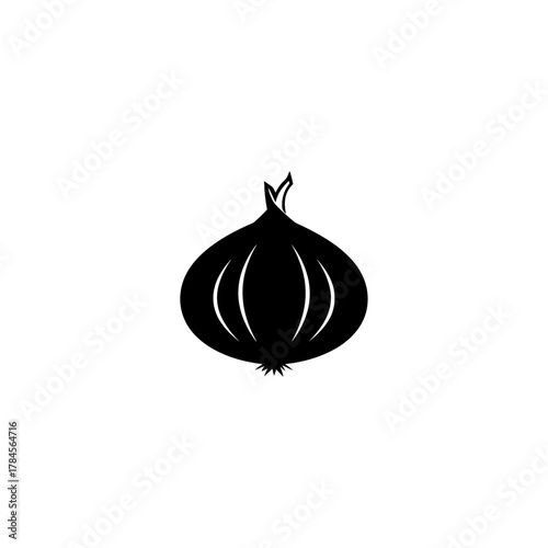 Black silhouette of an onion vegetable on transparent background 