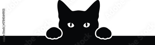 Black cat peeking vector illustration cute kitten silhouette pet design eps