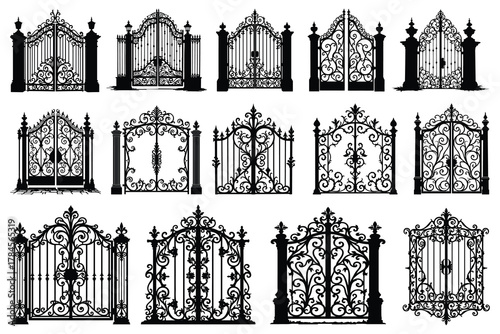 Collection of ornate black wrought iron gates and fences