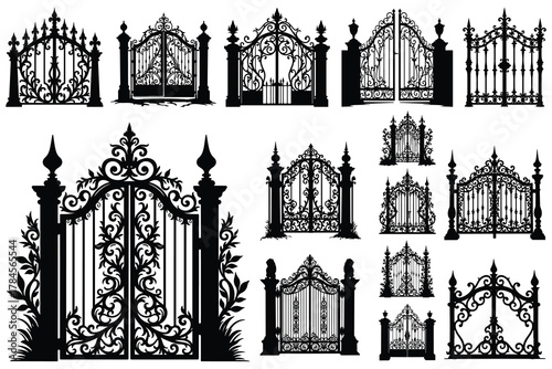 Collection of ornate black wrought iron gates silhouettes