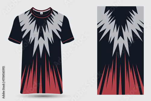 Modern abstract t shirt design with sharp geometric patterns and gradient colors