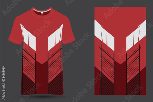 Modern red and white abstract geometric sports jersey design template