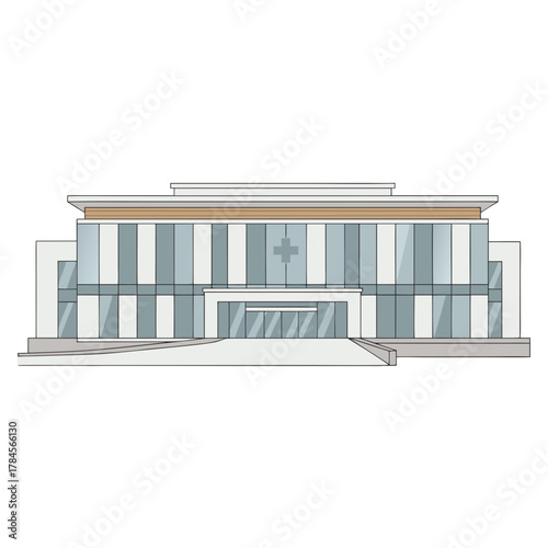 Modern Hospital Building With Glass Facade And Subtle Architectural Details Under Neutral Lighting