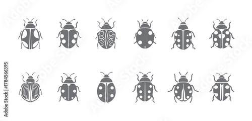 Collection of Stylized Ladybug Illustrations in Varying Designs and Spot Patterns
