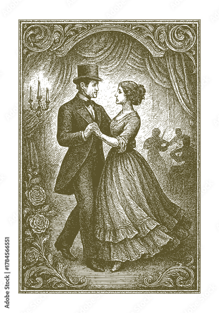 Fototapeta premium Engraved Illustration of a Romantic Ballroom Dance