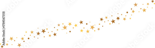 Golden glitter star trail decoration Isolated on transparent background.