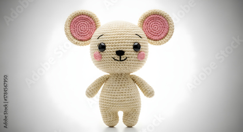 Cute Knitted Mouse Plush Toy With Pink Ears And Cheeks