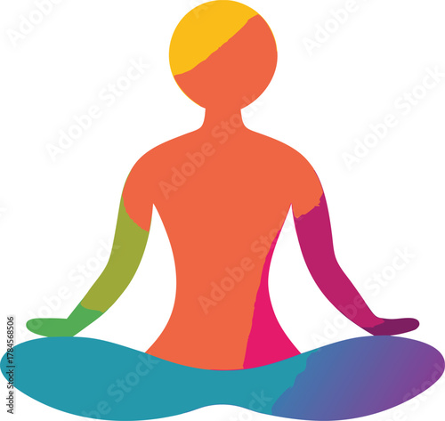 Lotus pose silhouette with gradient chakra colors, isolated vector for yoga and meditation