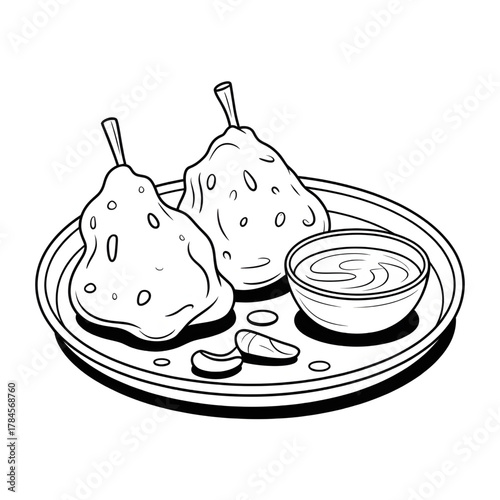 Samosa Coloring Page – Printable Indian Street Food Illustration for Kids