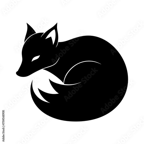 silhouette of a curled sleeping fox 