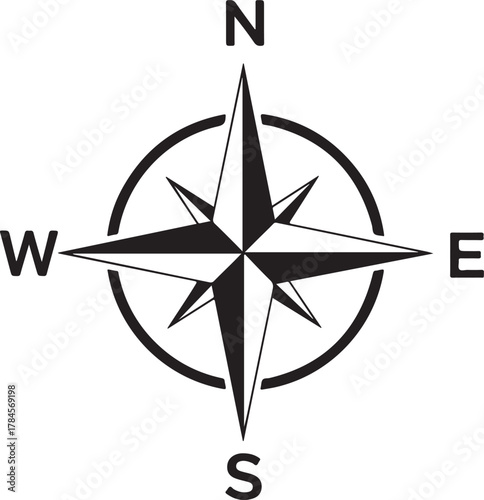compass silhouette vector icon, compass or Wind Rose vector icon, wind rose icon vector 