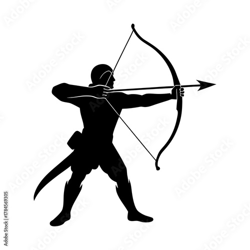 silhouette of an archer aiming with bow and arrow