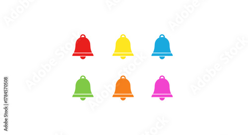 Brightly colored notification bells arranged in two rows on a white background, symbolizing alerts and communication.