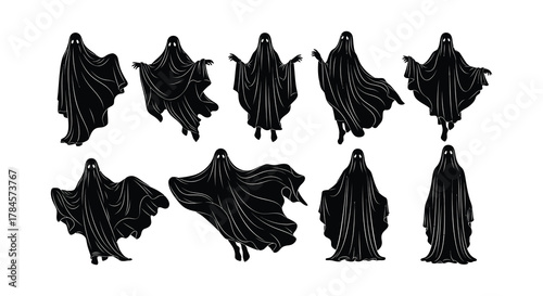 Ghostly figures floating in eerie darkness with flowing cloaks