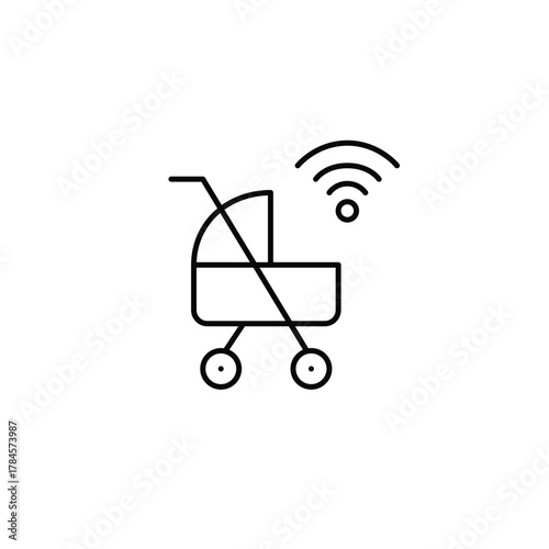 Baby stroller and wi-fi. GPS tracking, smart mobility. Pixel perfect, editable stroke vector icon