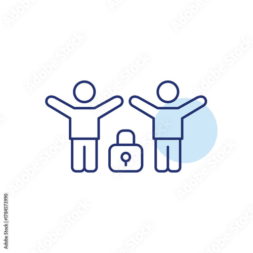 Two people with arms raised and lock. Trusted partnership. Pixel perfect, editable stroke vector icon