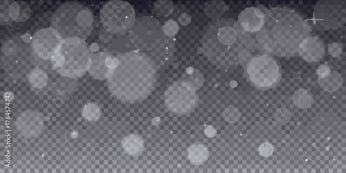 Abstract blurred bokeh circles and sparkling light effects on a dark checkered background