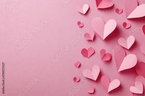 Pink Paper Hearts on a Glittery Background for Valentine's Day Celebration