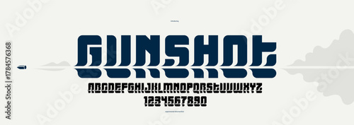 Bended and deformed display font for logos and posters, vector distorted and twisted typeface for headlines and advertising, letters and numbers alphabet typography.