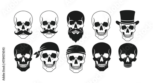 Various skull designs with unique accessories and facial features