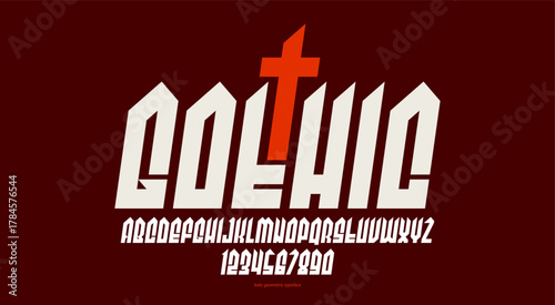 Sharp and bold vector display italic font for logo, gothic or heavy metal style modern typeface, edgy hard rock letters and numbers alphabet for titles or slogans, heavy typography.