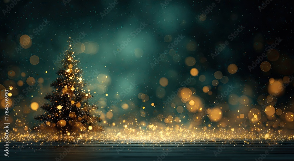 Naklejka premium Dark, moody Christmas scene with glowing tree