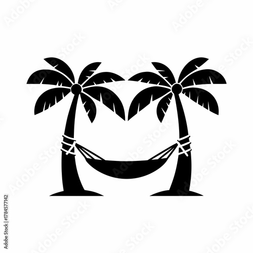 unique Hammock between two palm tree icon silhouette illustration isolated on white background