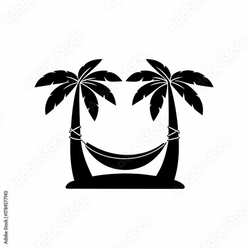unique Hammock between two palm tree icon silhouette illustration isolated on white background