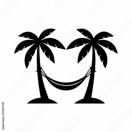 unique Hammock between two palm tree icon silhouette illustration isolated on white background