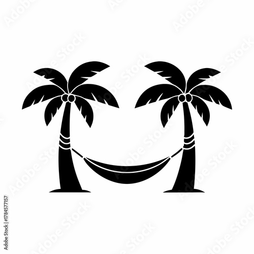 unique Hammock between two palm tree icon silhouette illustration isolated on white background