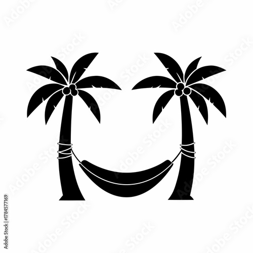 unique Hammock between two palm tree icon silhouette illustration isolated on white background