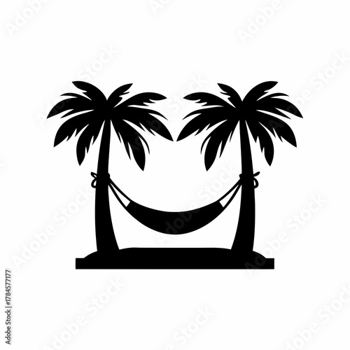 unique Hammock between two palm tree icon silhouette illustration isolated on white background