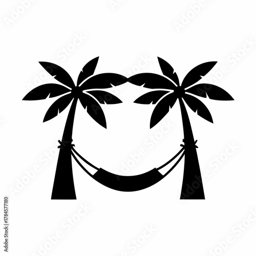 unique Hammock between two palm tree icon silhouette illustration isolated on white background