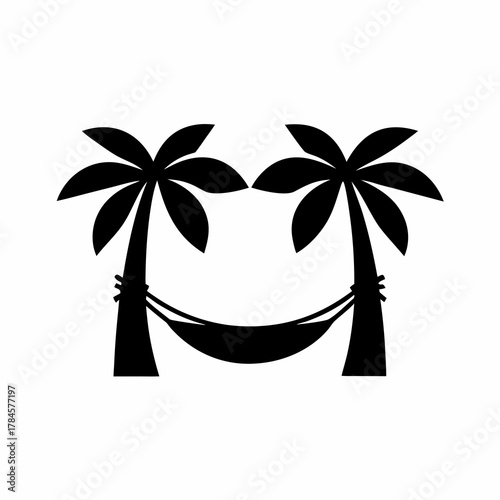 unique Hammock between two palm tree icon silhouette illustration isolated on white background