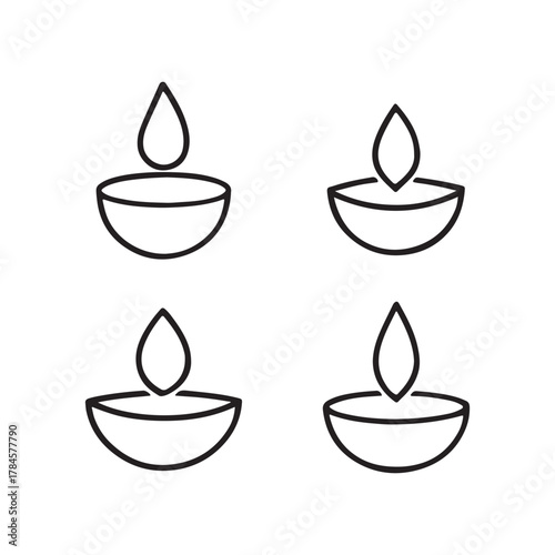 Diya Oil Lamp Icon Set (Outline)