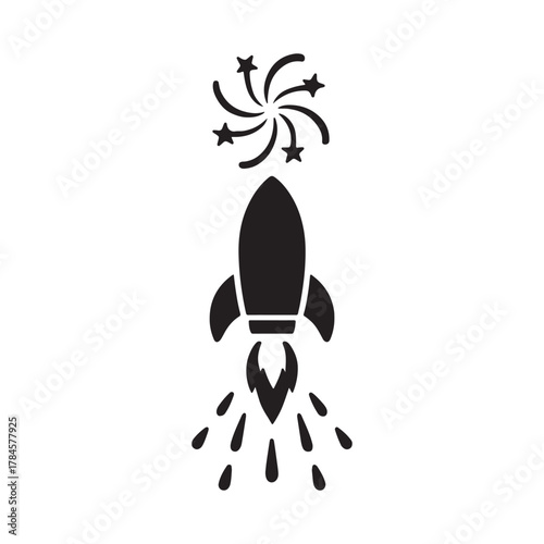 Rocket Launch with Fireworks Silhouette Icon