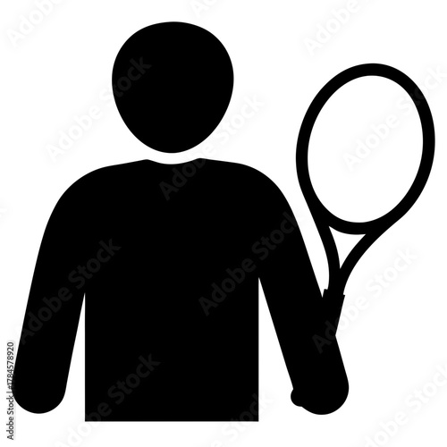 Simple stylized tennis player with racket ready for a match illustration