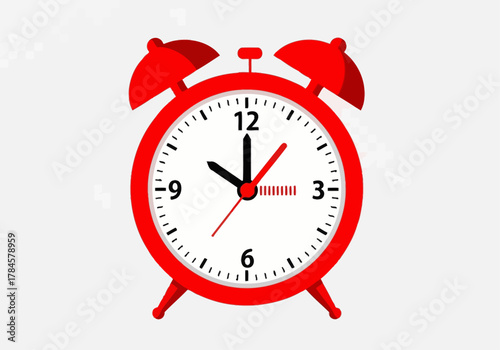 Vibrant Red Twin-Bell Alarm Clock Vector Icon - Time and Wake-Up Symbol