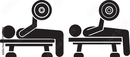 Two figures performing bench press exercise silhouette