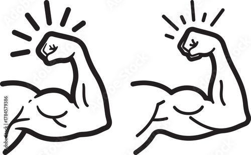 Two strong bicep flexing arms silhouette with sparkle effect