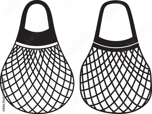 Two black mesh shopping bags with handles silhouette